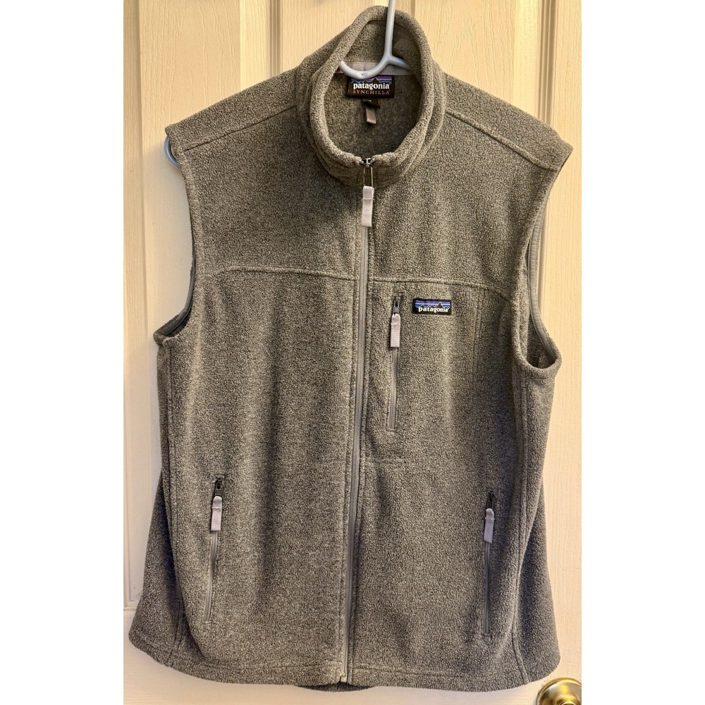 Patagonia Synchilla Fleece Vest Mens Large Gray Full Zip Outdoor EUC
